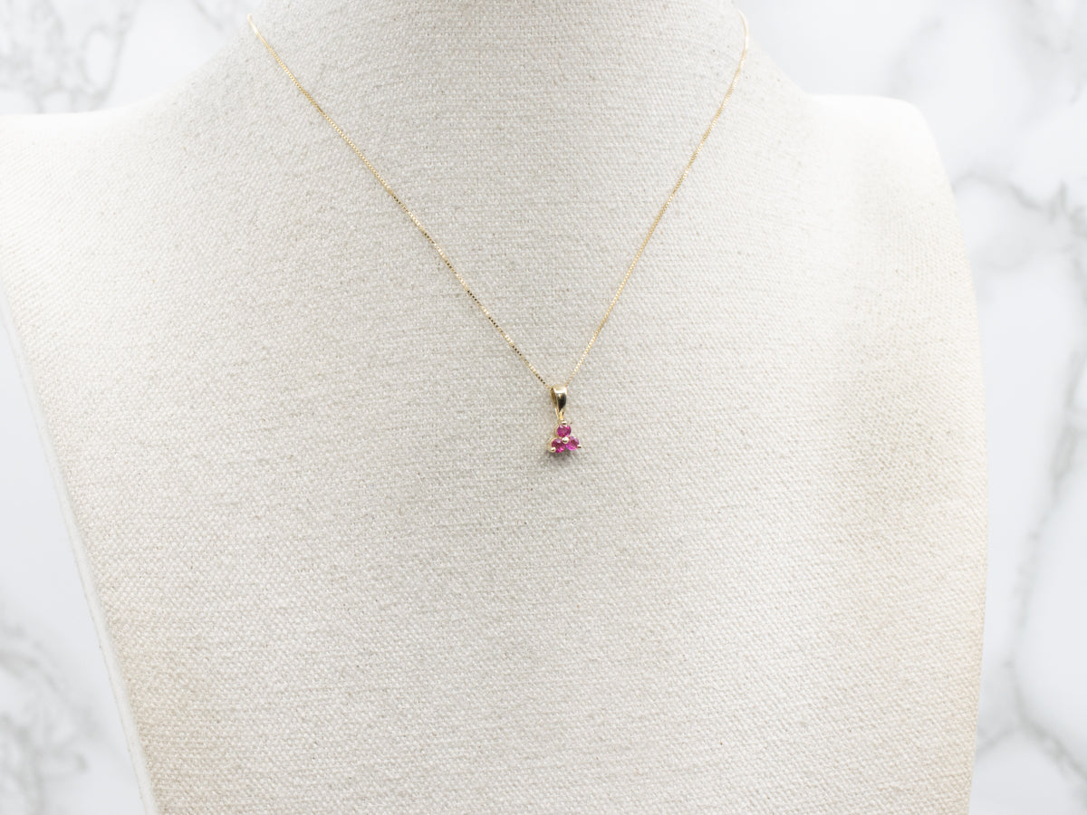 Triple Ruby Yellow Gold Pendant