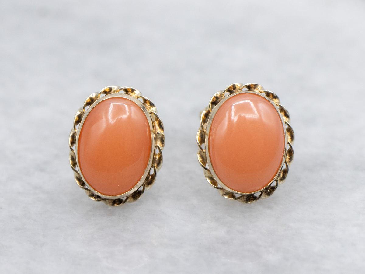 Vintage Imitation Coral Gold Stud Earrings