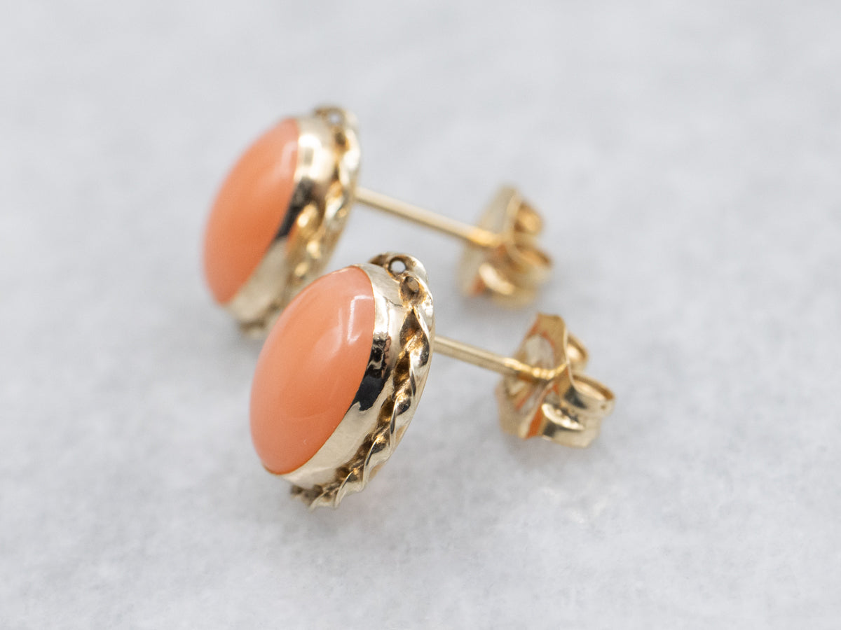 Vintage Imitation Coral Gold Stud Earrings