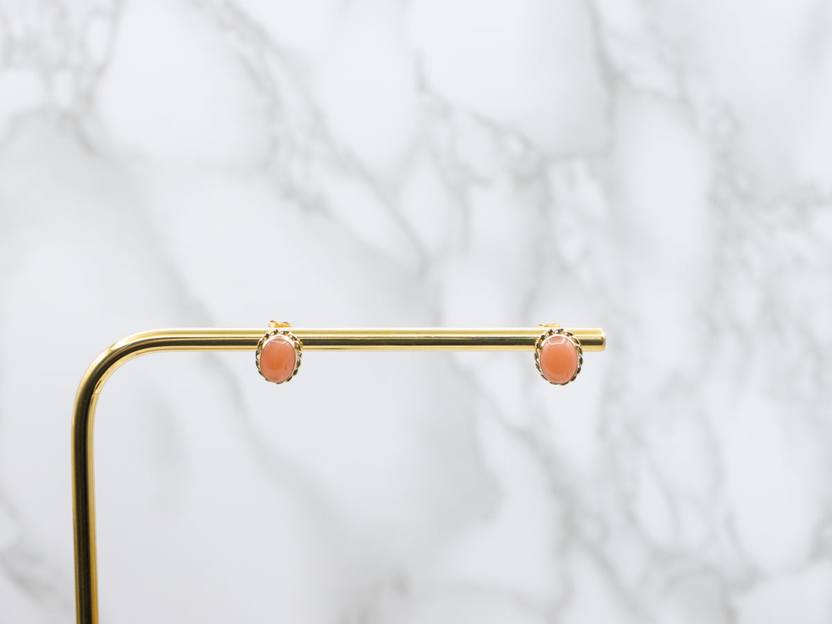 Vintage Imitation Coral Gold Stud Earrings