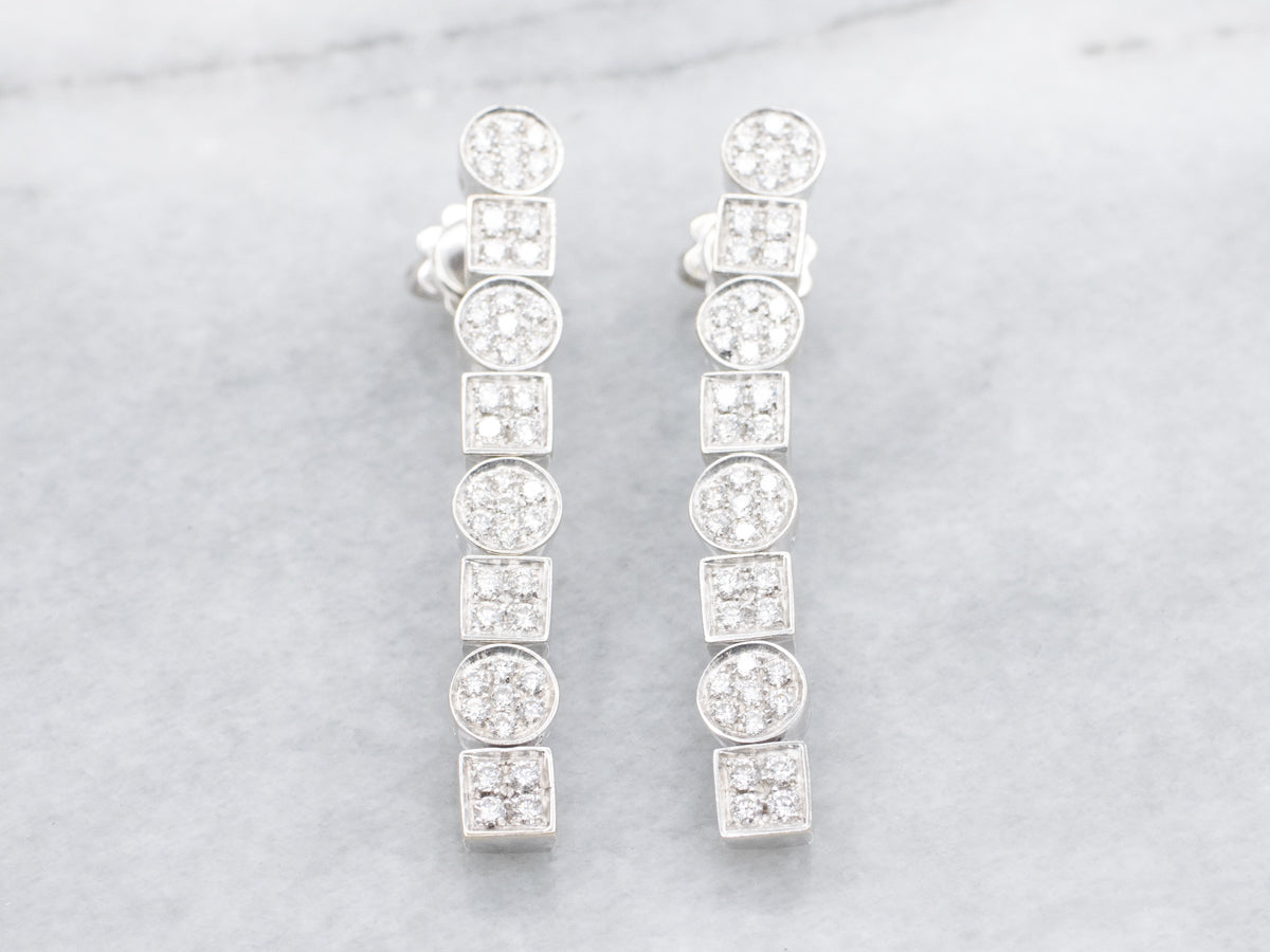 Square and Round Diamond Cluster Drop Earrings