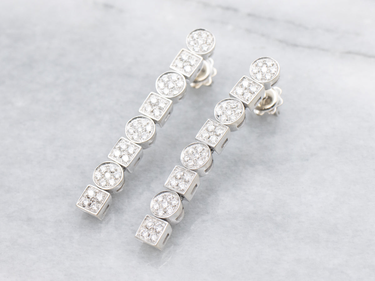 Square and Round Diamond Cluster Drop Earrings