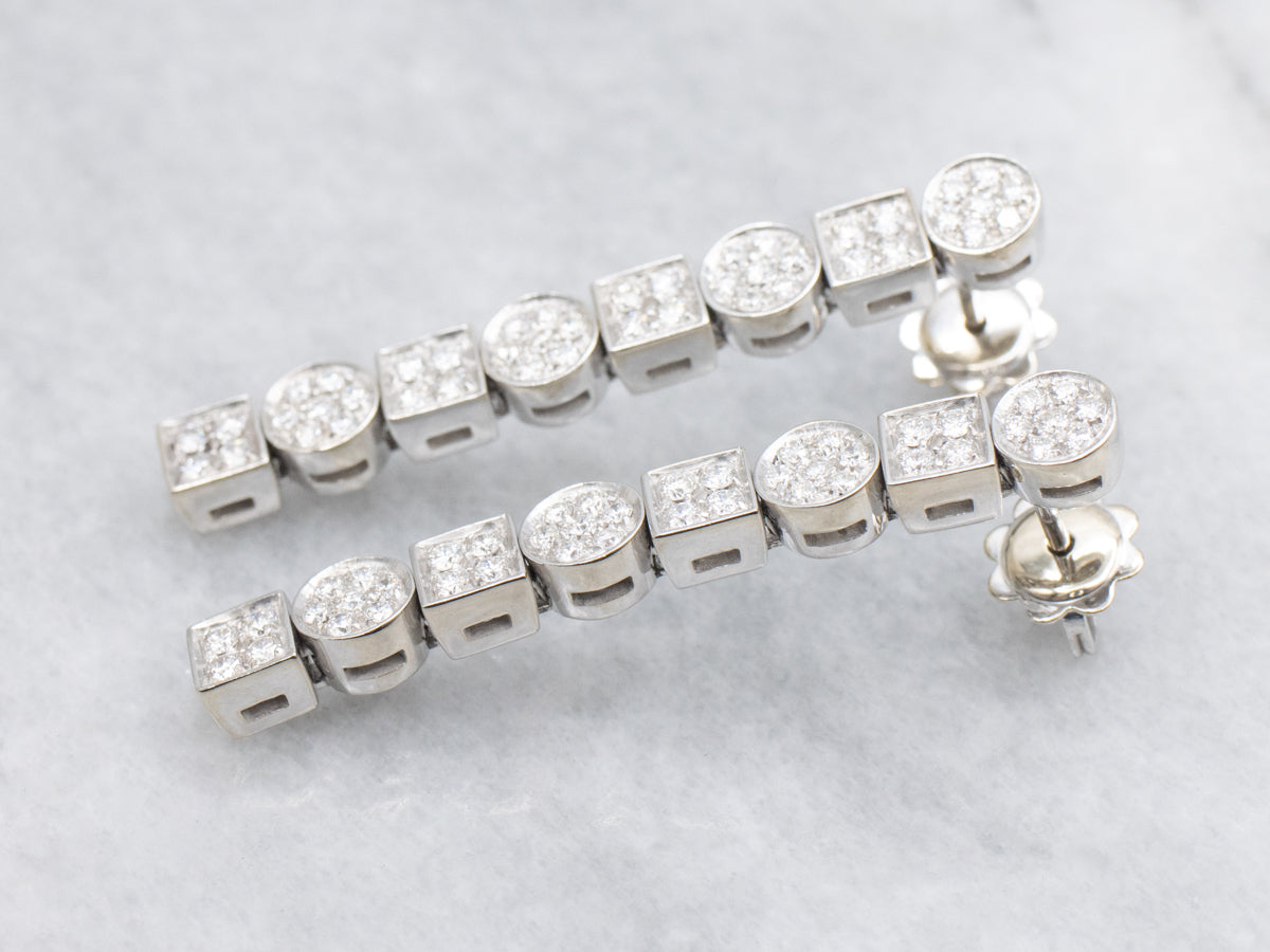 Square and Round Diamond Cluster Drop Earrings