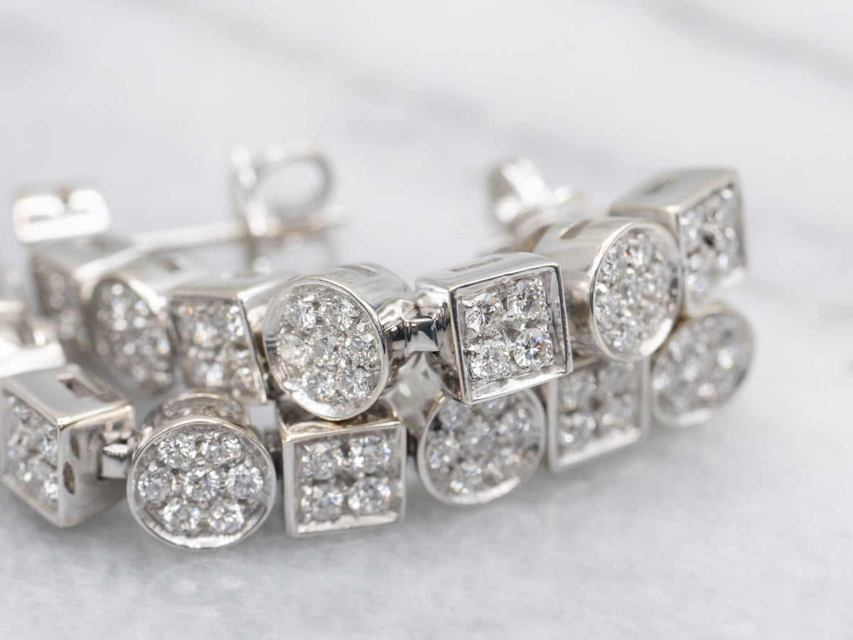 Square and Round Diamond Cluster Drop Earrings