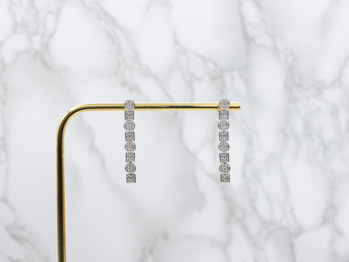Square and Round Diamond Cluster Drop Earrings