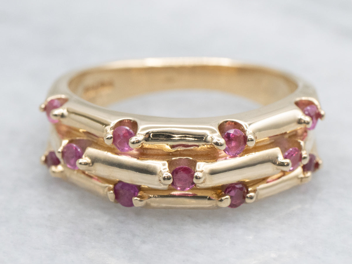 Triple Row Ruby and Gold Band