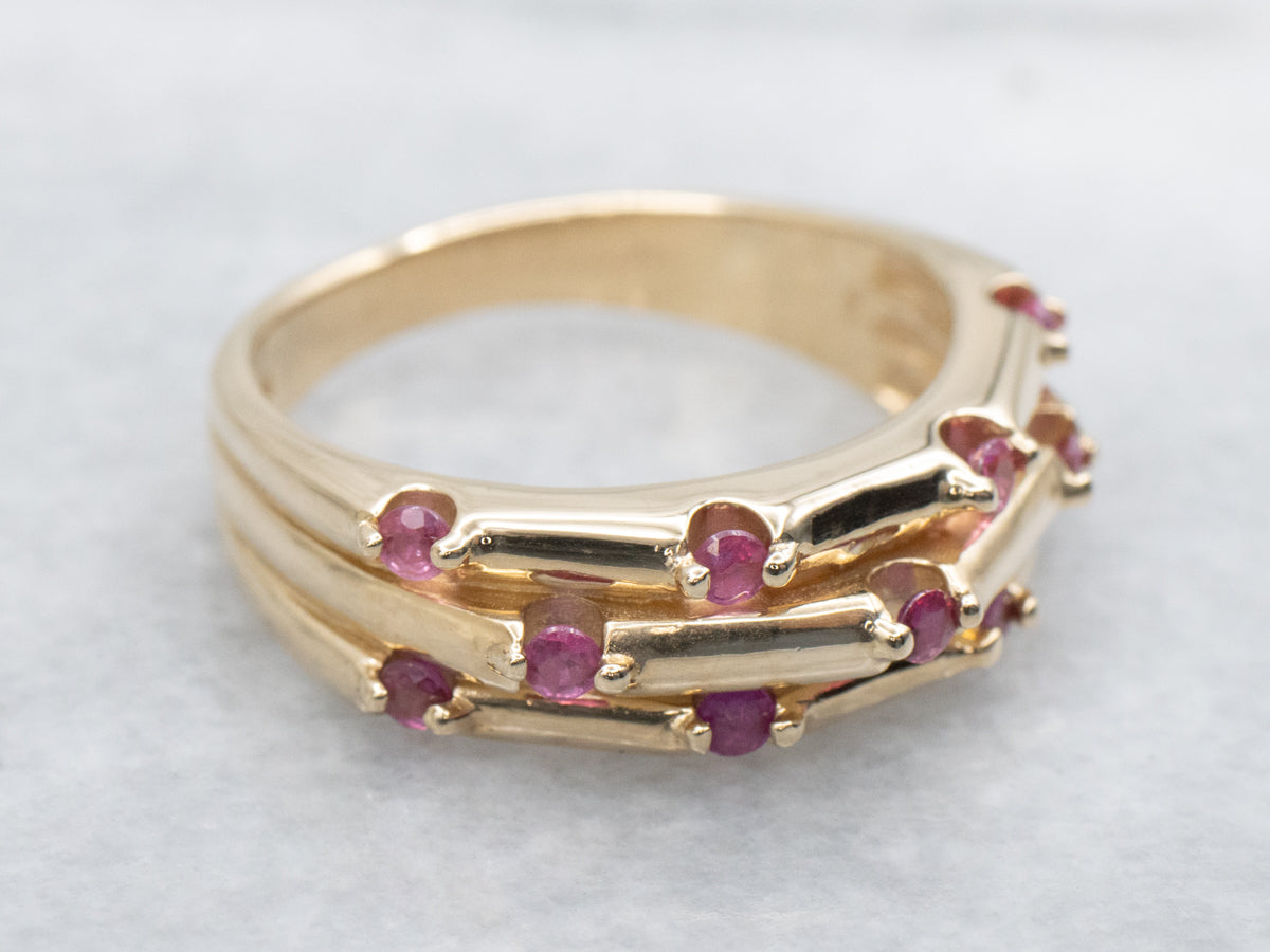 Triple Row Ruby and Gold Band
