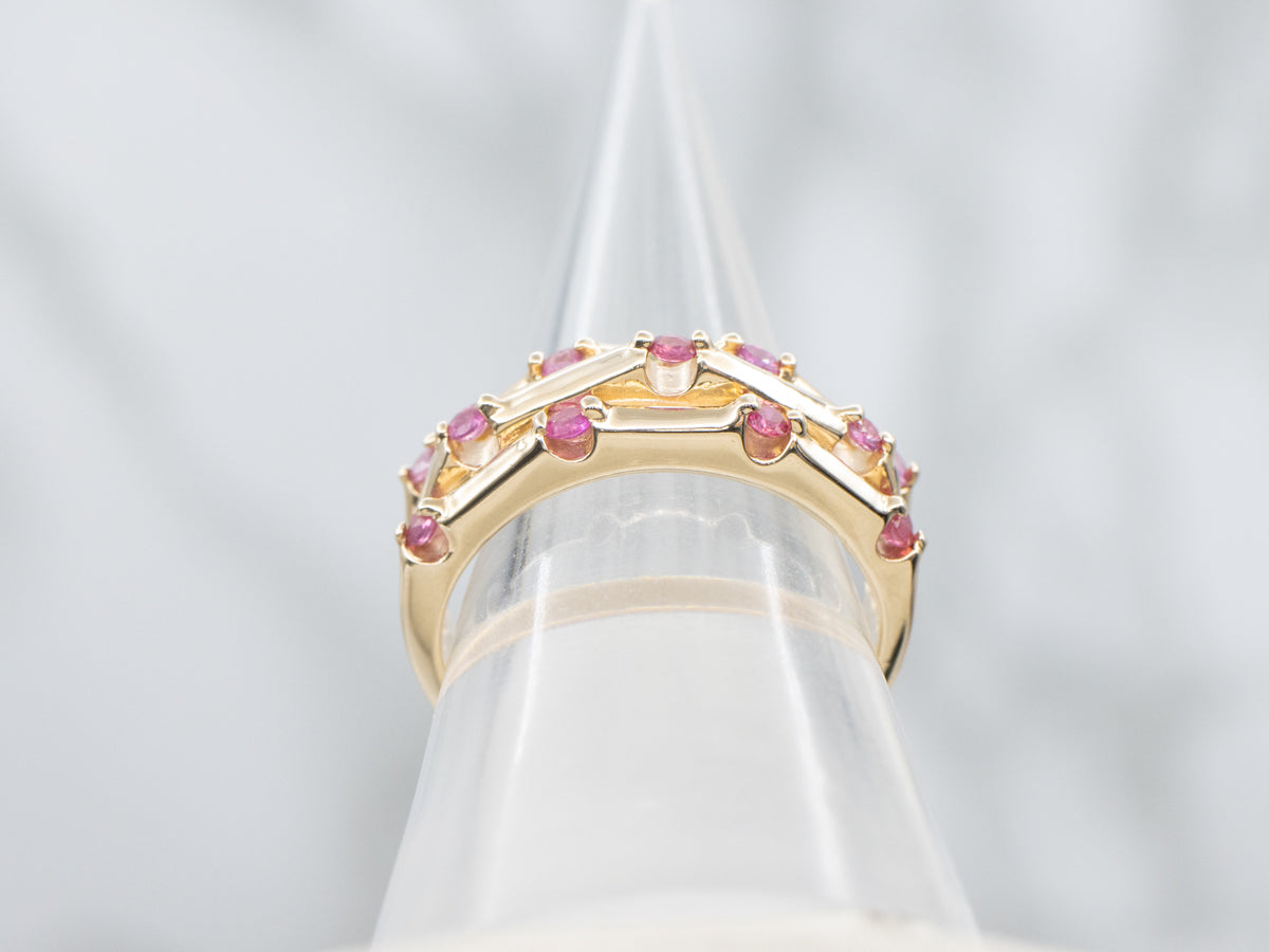 Triple Row Ruby and Gold Band