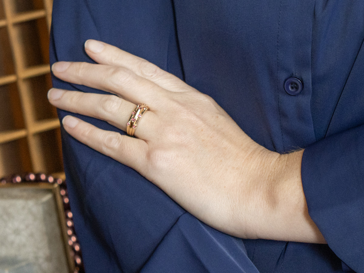 Triple Row Ruby and Gold Band