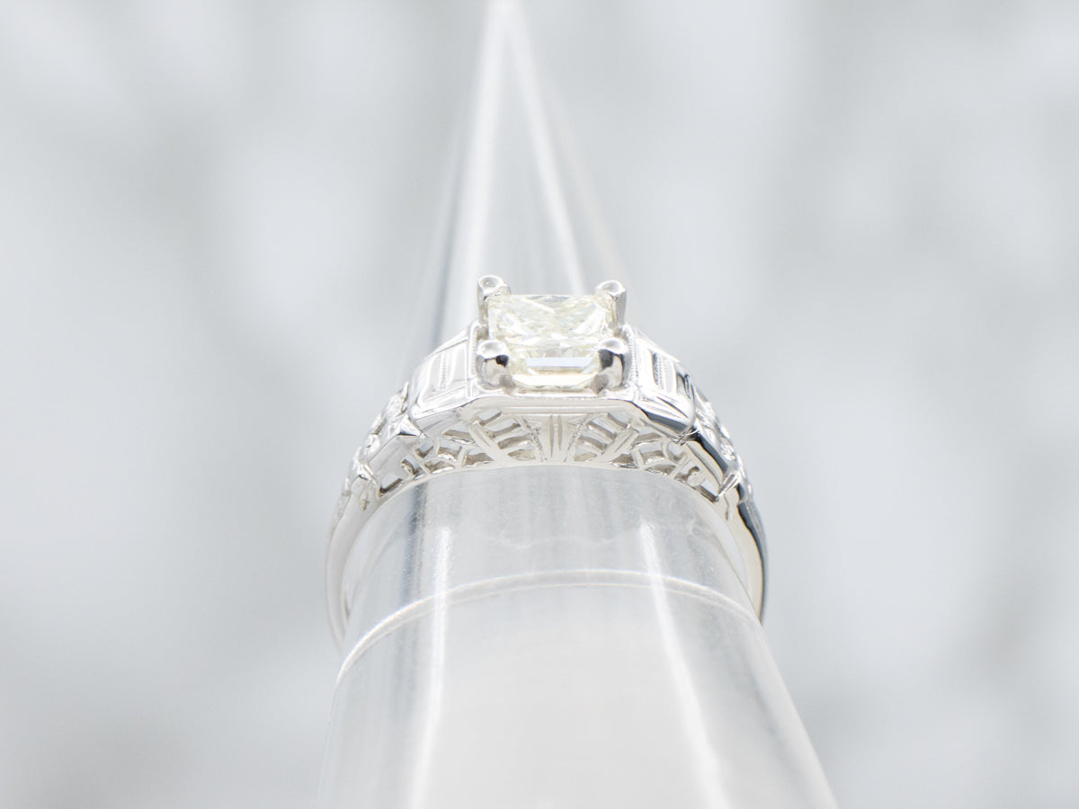 Baby Yellow Princess Cut Diamond 1940s Engagement Ring