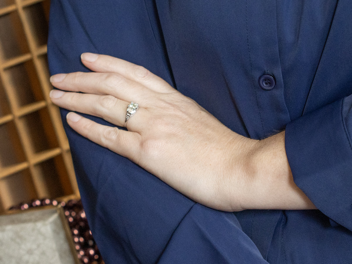 Baby Yellow Princess Cut Diamond 1940s Engagement Ring