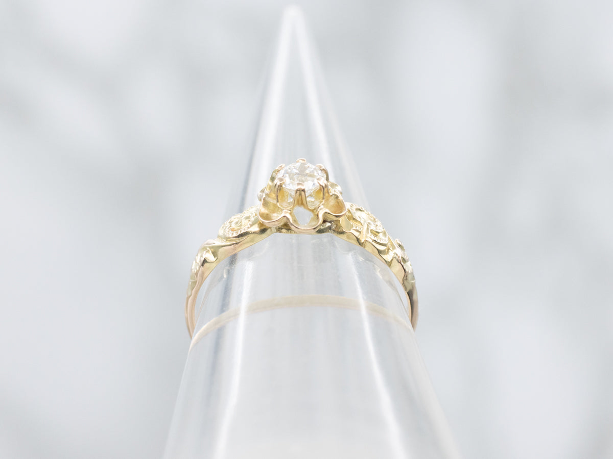 Antique Buttercup Old Mine Cut Diamond Scrolling Engagement Ring