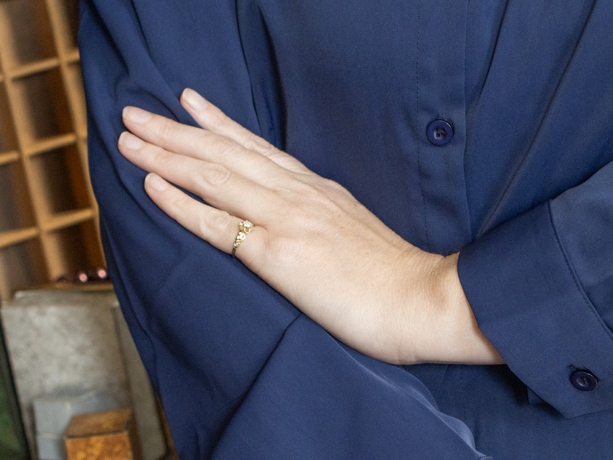 Antique Buttercup Old Mine Cut Diamond Scrolling Engagement Ring