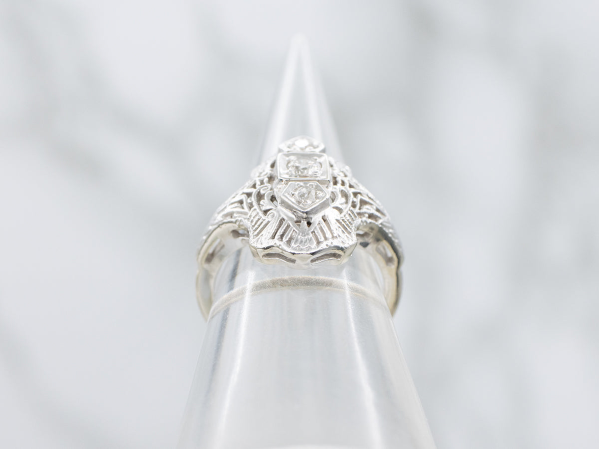 Art Deco Diamond Gold Filigree Dinner Ring