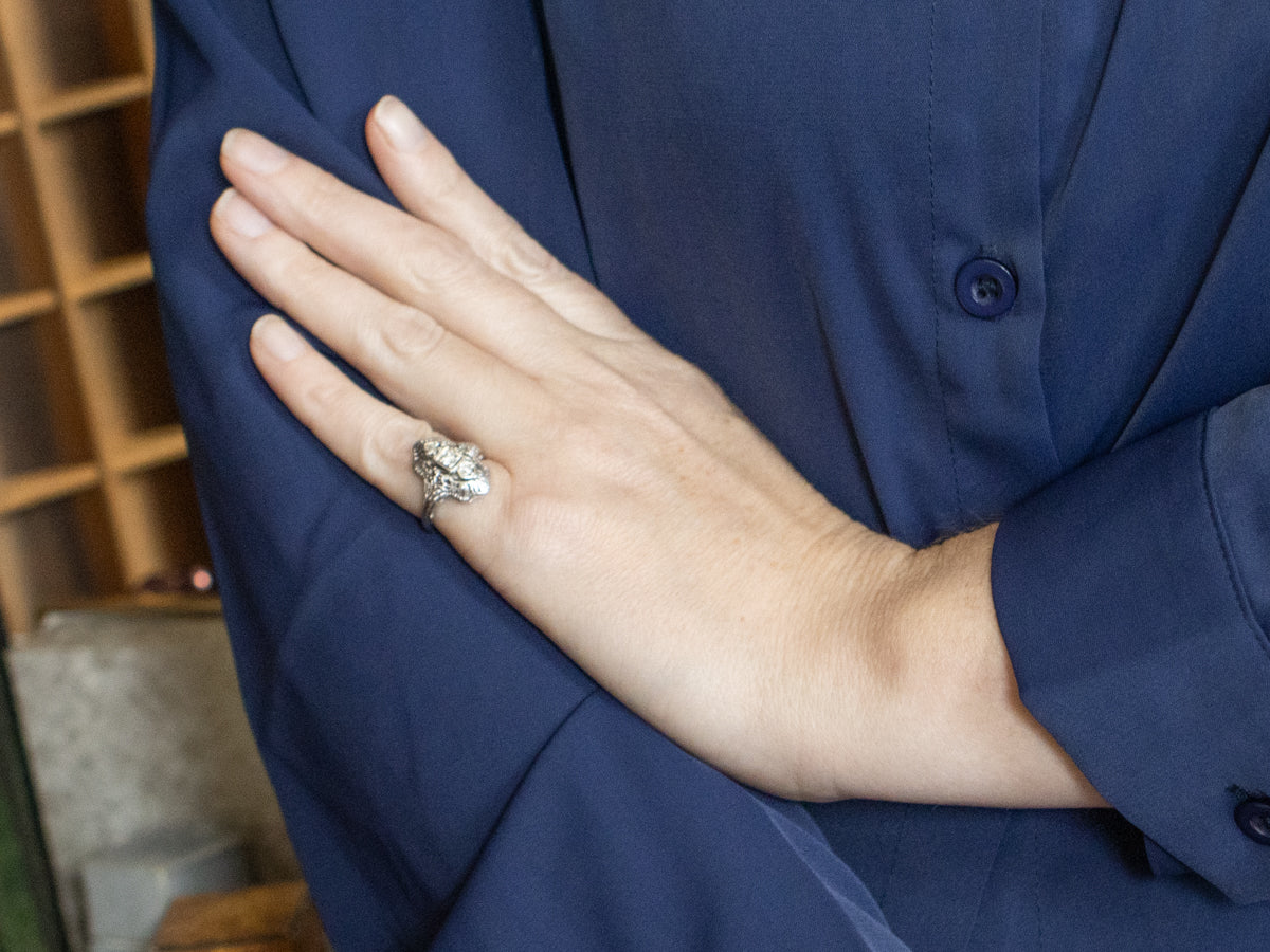 Art Deco Diamond Gold Filigree Dinner Ring