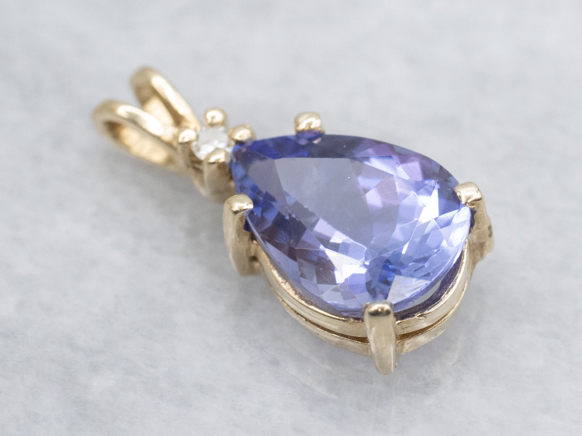 Pear-Cut Tanzanite and Diamond Gold Pendant