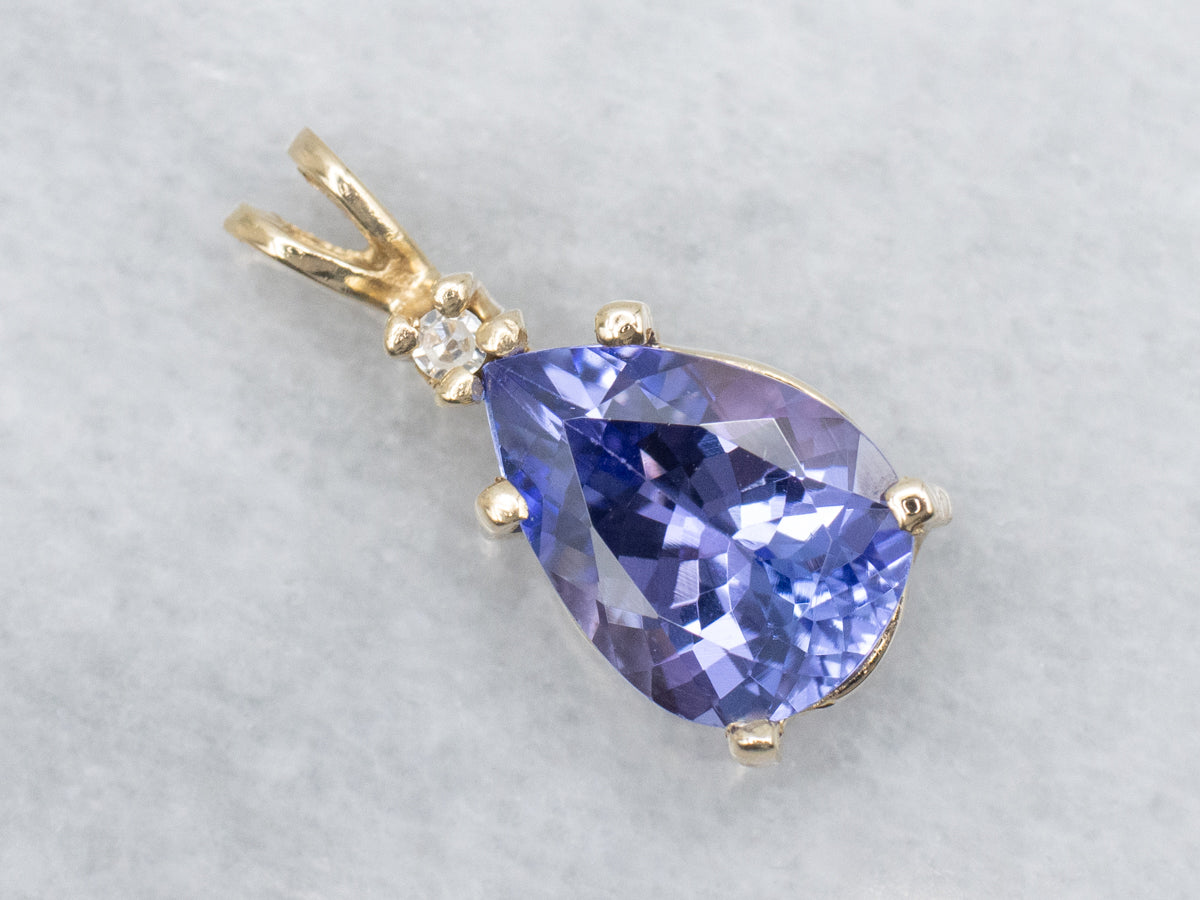 Pear-Cut Tanzanite and Diamond Gold Pendant