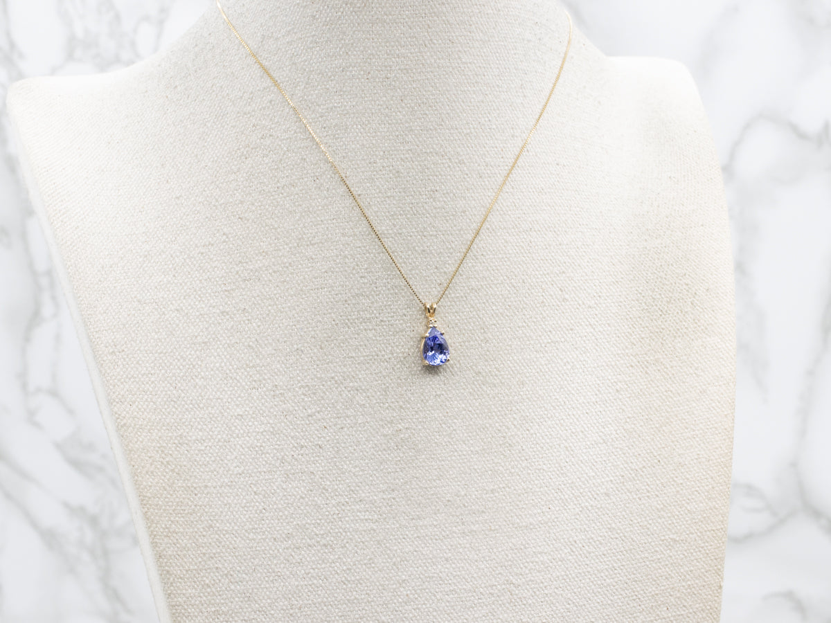 Pear-Cut Tanzanite and Diamond Gold Pendant