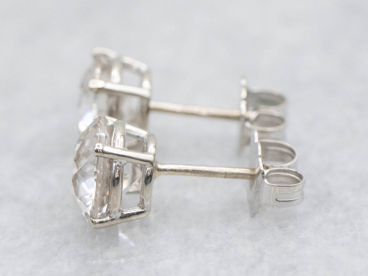 Round Cut White Zircon Gold Stud Earrings