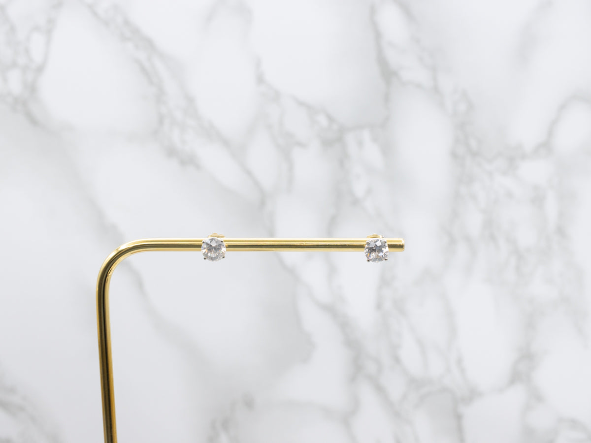 Round Cut White Zircon Gold Stud Earrings