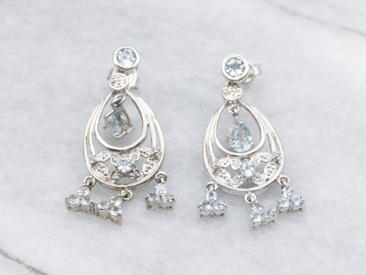 Floral Aquamarine and Diamond Chandelier Earrings