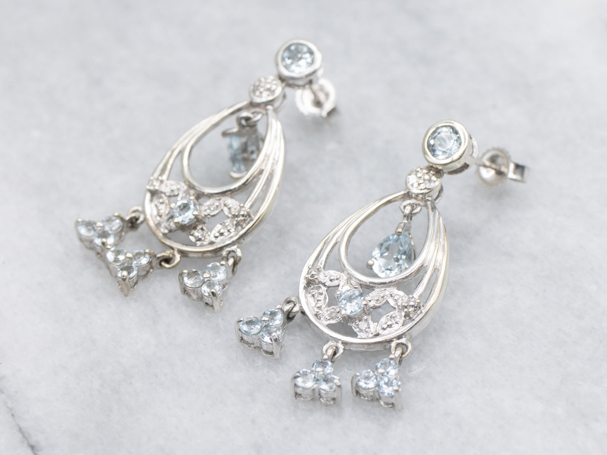 Floral Aquamarine and Diamond Chandelier Earrings