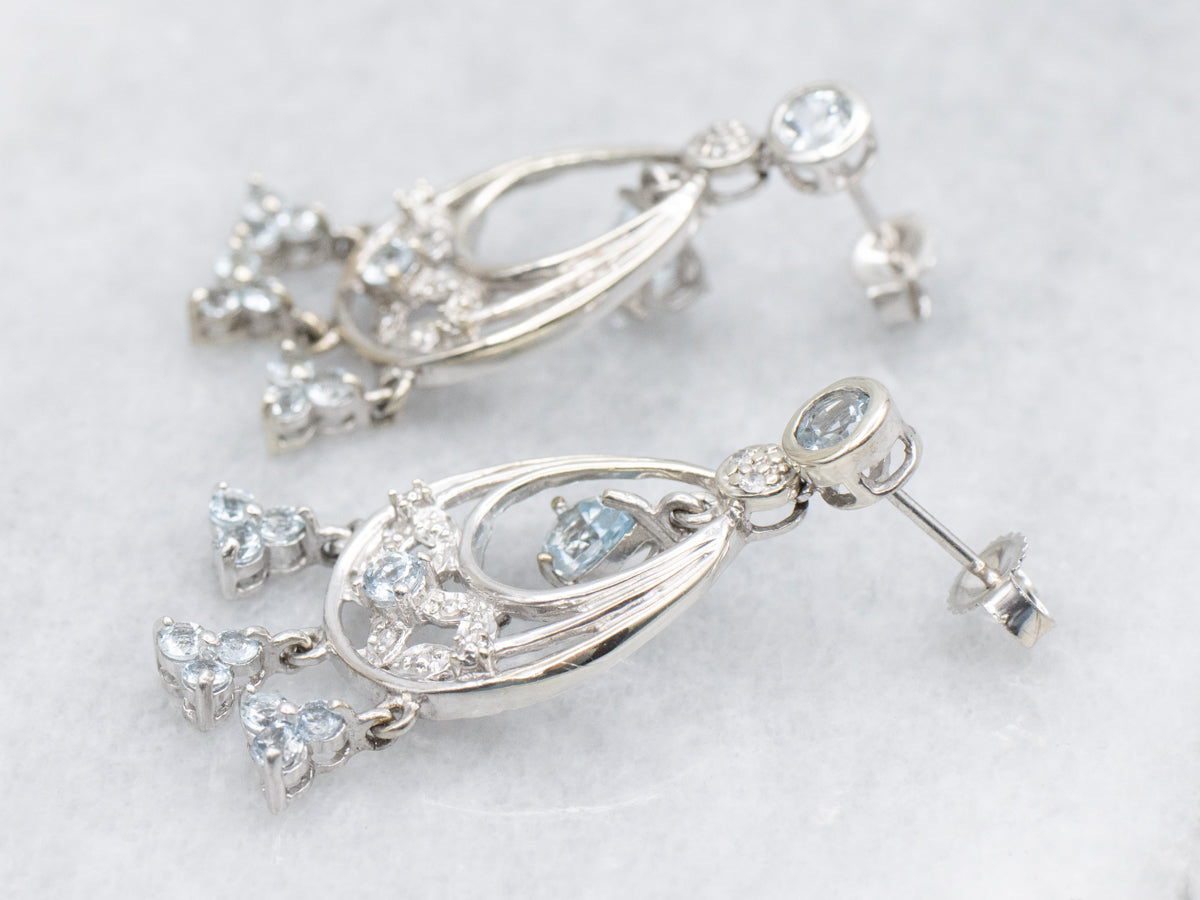 Floral Aquamarine and Diamond Chandelier Earrings