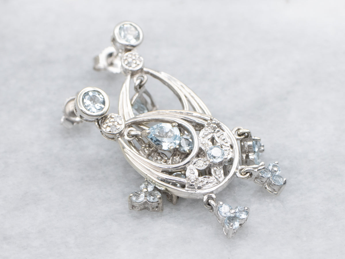 Floral Aquamarine and Diamond Chandelier Earrings