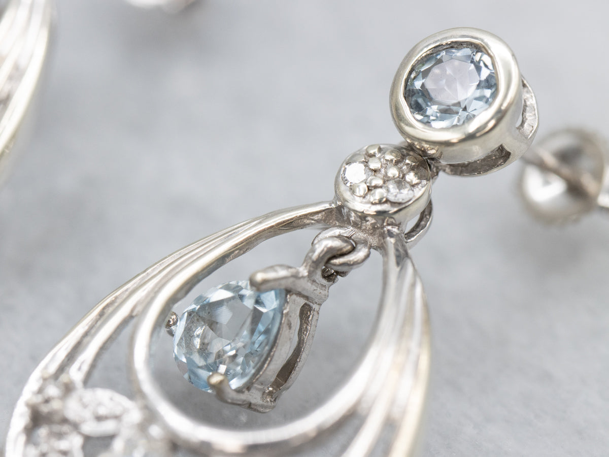 Floral Aquamarine and Diamond Chandelier Earrings