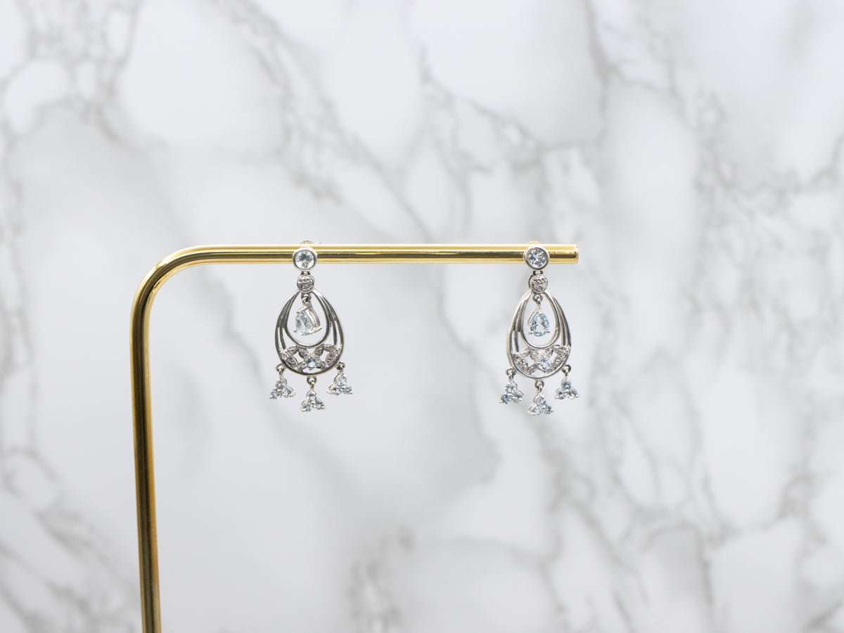 Floral Aquamarine and Diamond Chandelier Earrings
