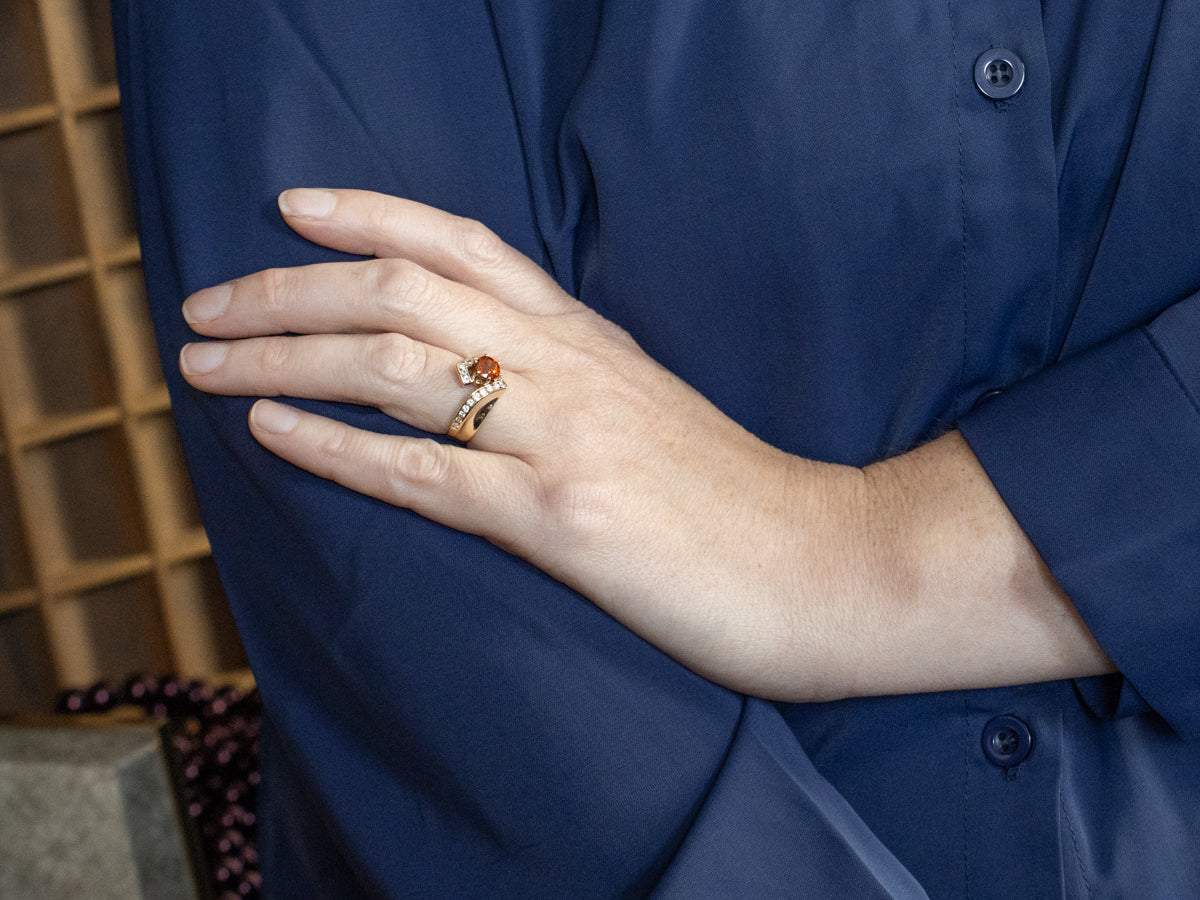 Hessonite Garnet and Channel Set Diamond Bypass Ring
