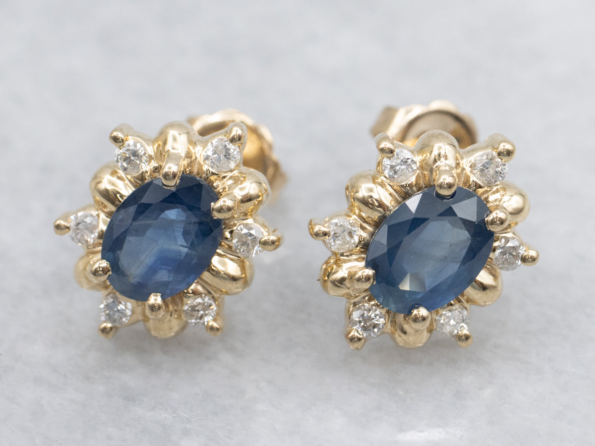 Sapphire and Diamond Halo Stud Earrings