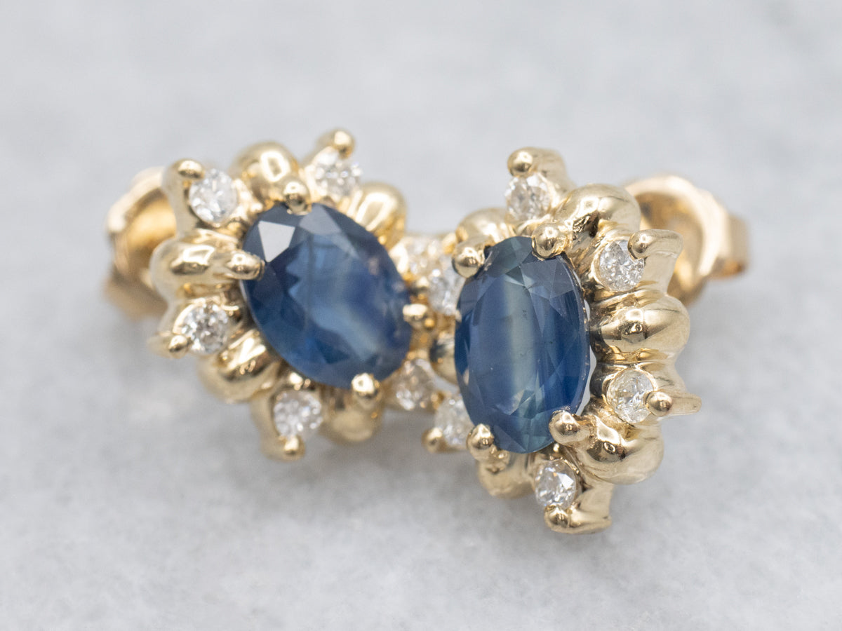 Sapphire and Diamond Halo Stud Earrings