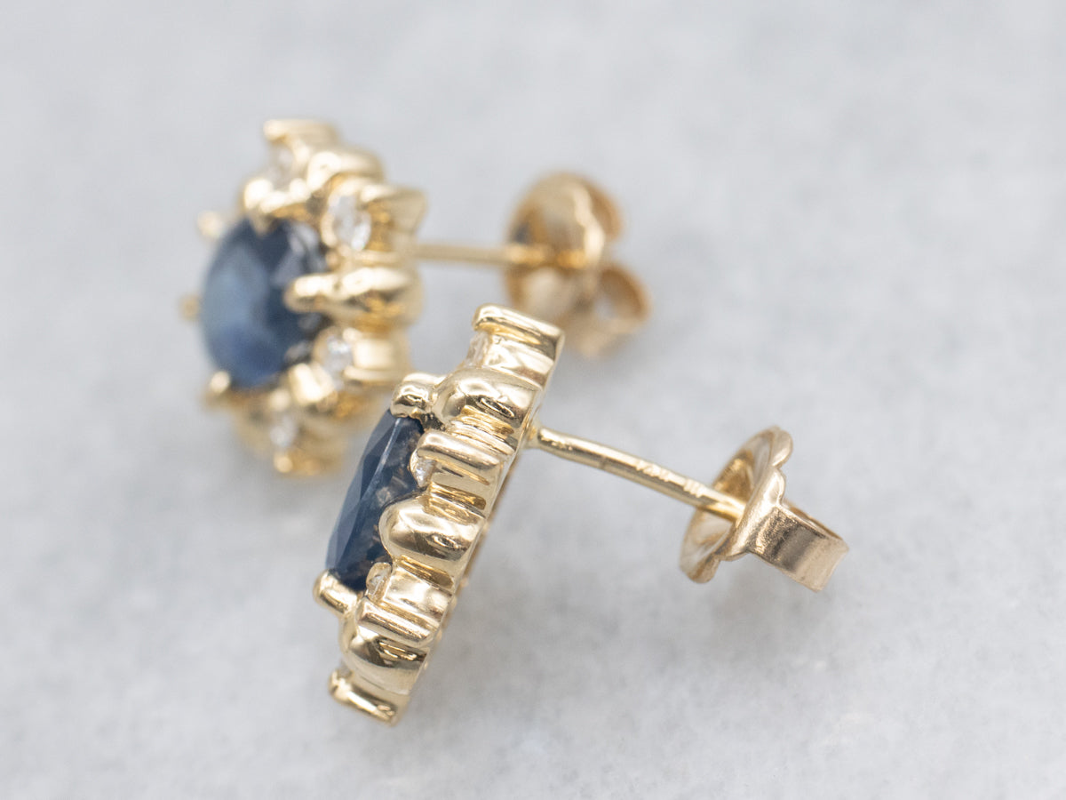 Sapphire and Diamond Halo Stud Earrings