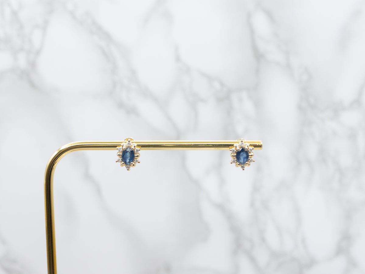 Sapphire and Diamond Halo Stud Earrings