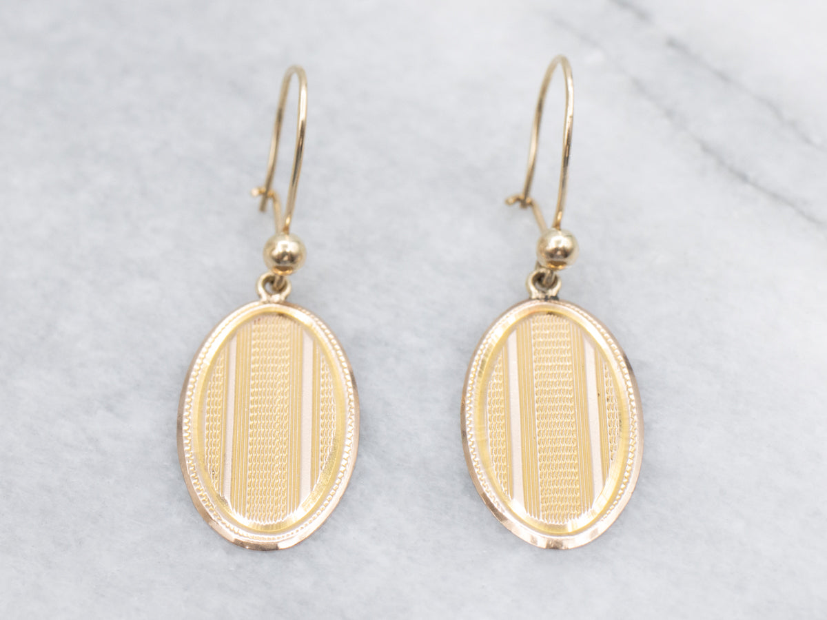 Engraved Gold Cufflink Conversion Drop Earrings