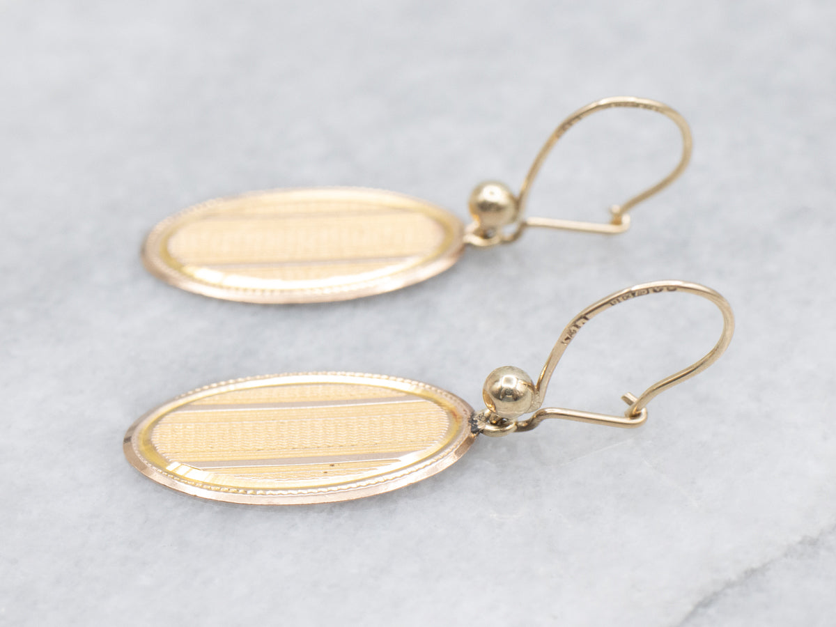 Engraved Gold Cufflink Conversion Drop Earrings