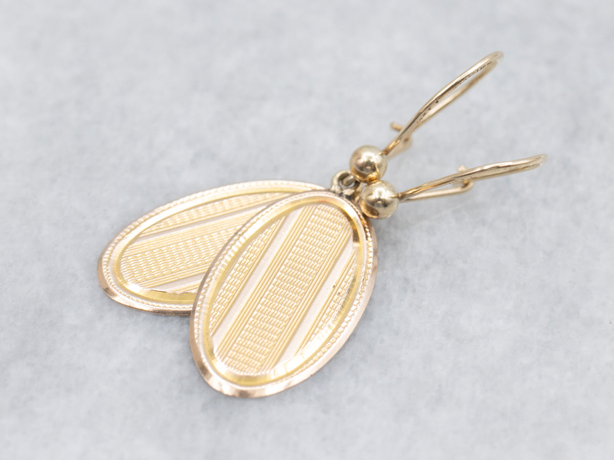 Engraved Gold Cufflink Conversion Drop Earrings