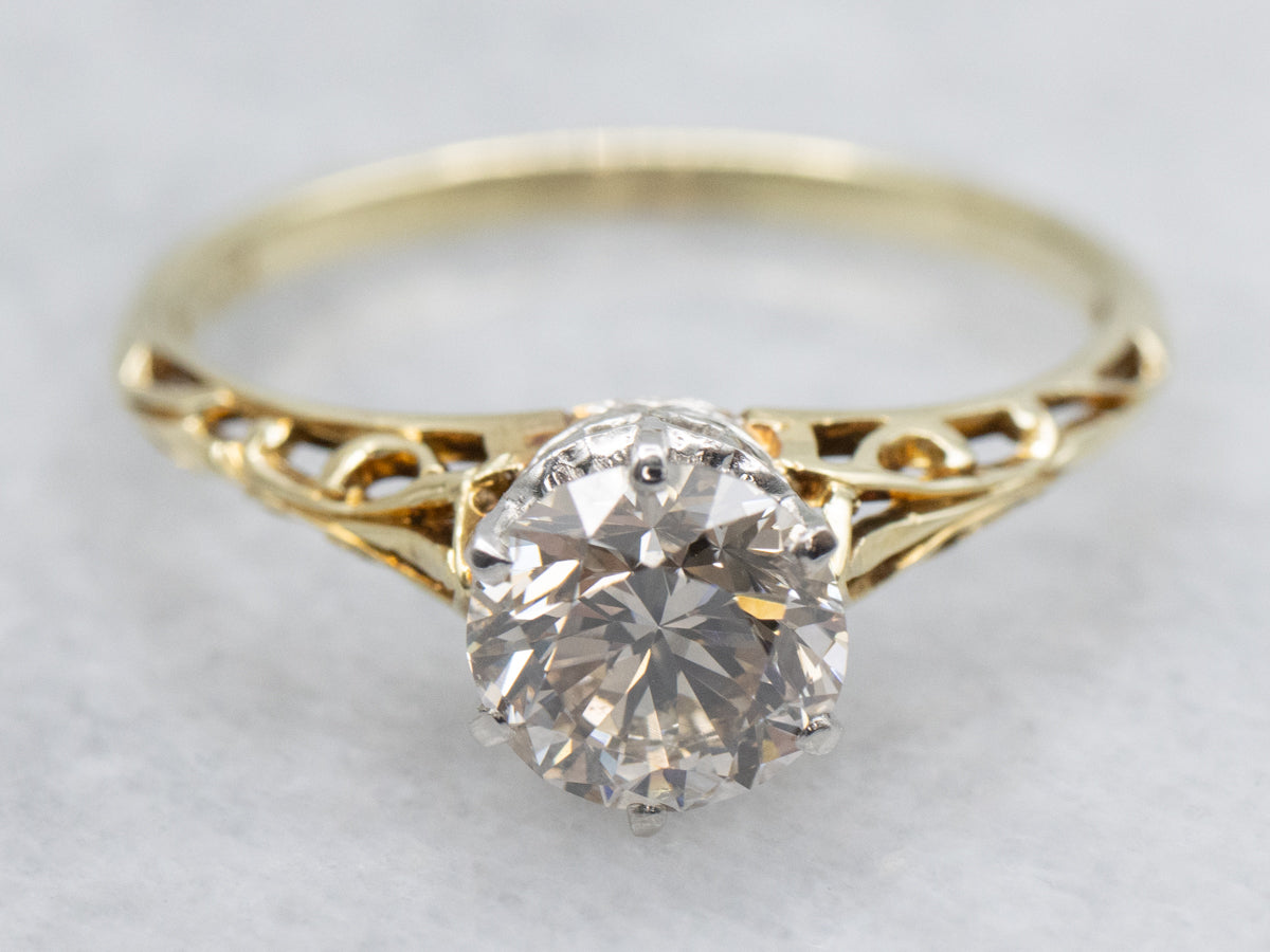 Antique Champagne Diamond Filigree Engagement Ring