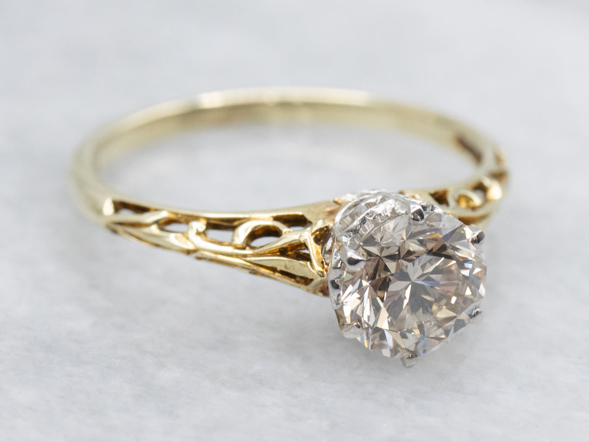 Antique Champagne Diamond Filigree Engagement Ring