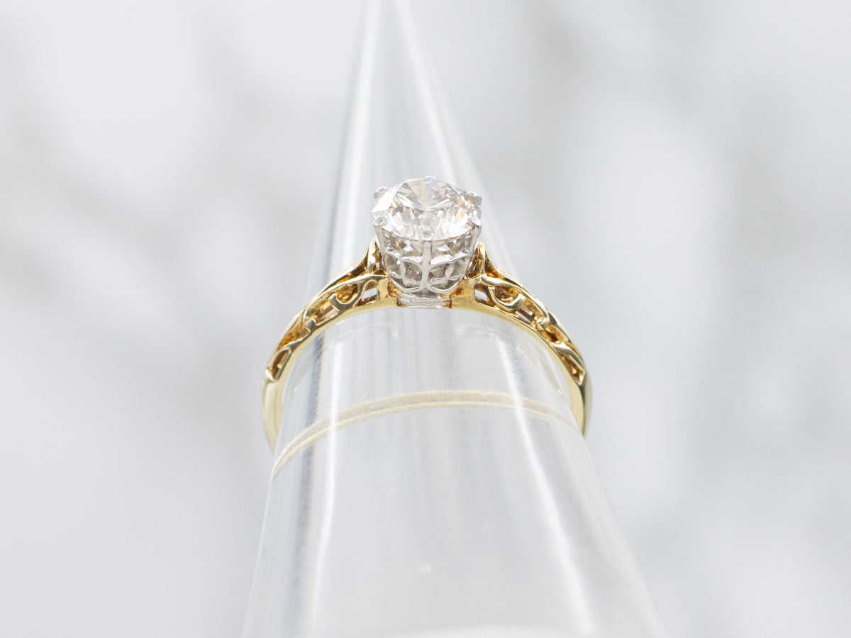 Antique Champagne Diamond Filigree Engagement Ring