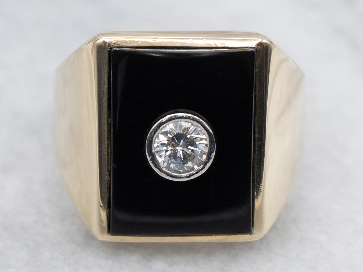 Men's Black Onyx and Diamond Statement Ring