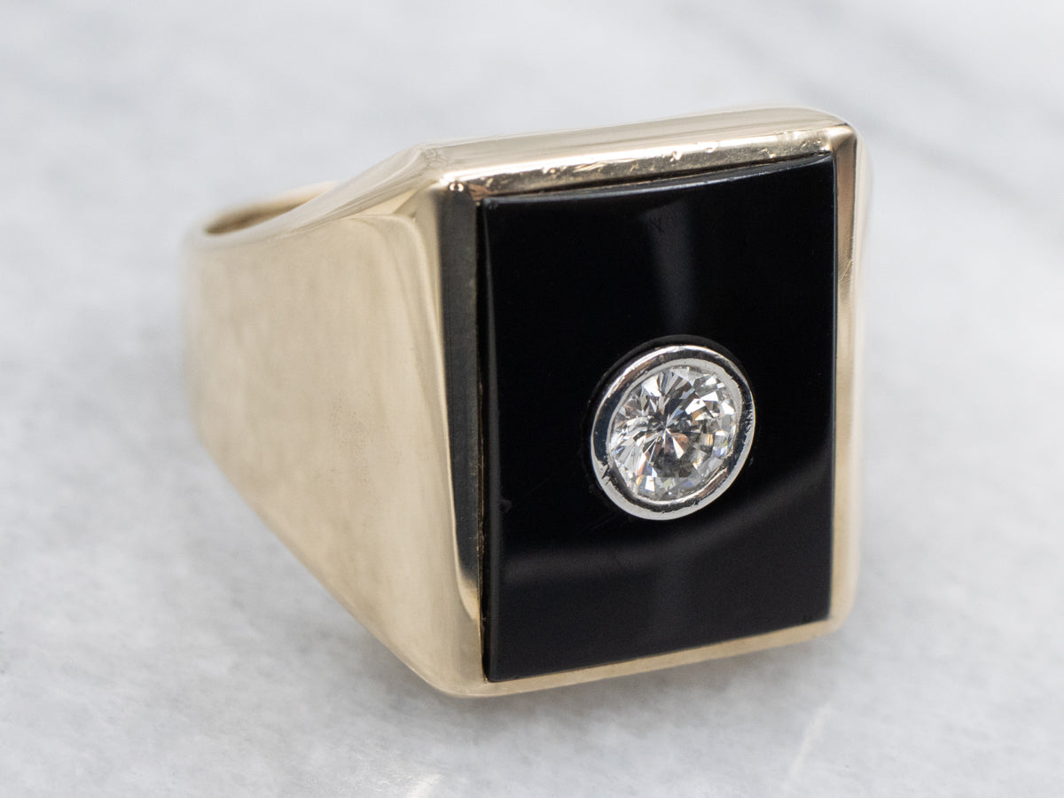 Men&#39;s Black Onyx and Diamond Statement Ring