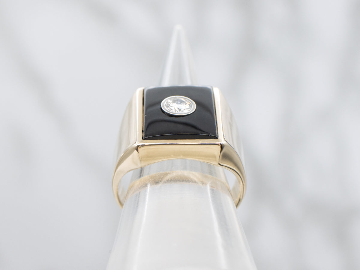 Men's Black Onyx and Diamond Statement Ring