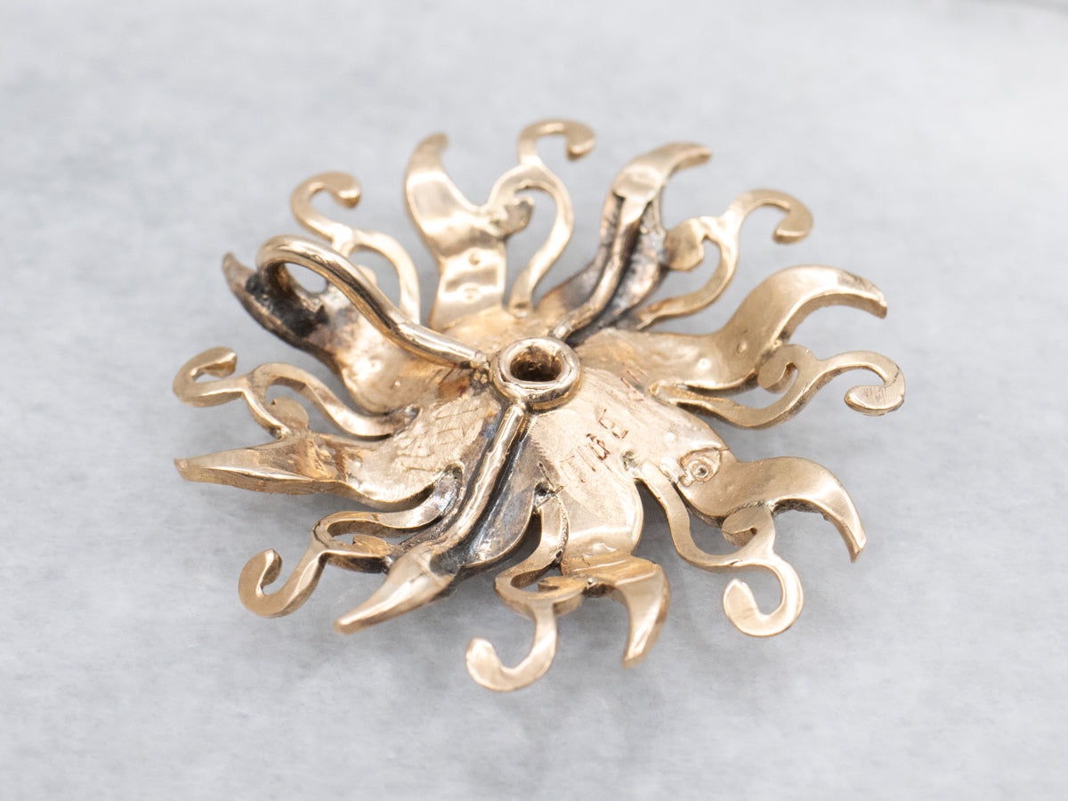 Antique Ruby and Seed Pearl Gold Sunburst Pendant