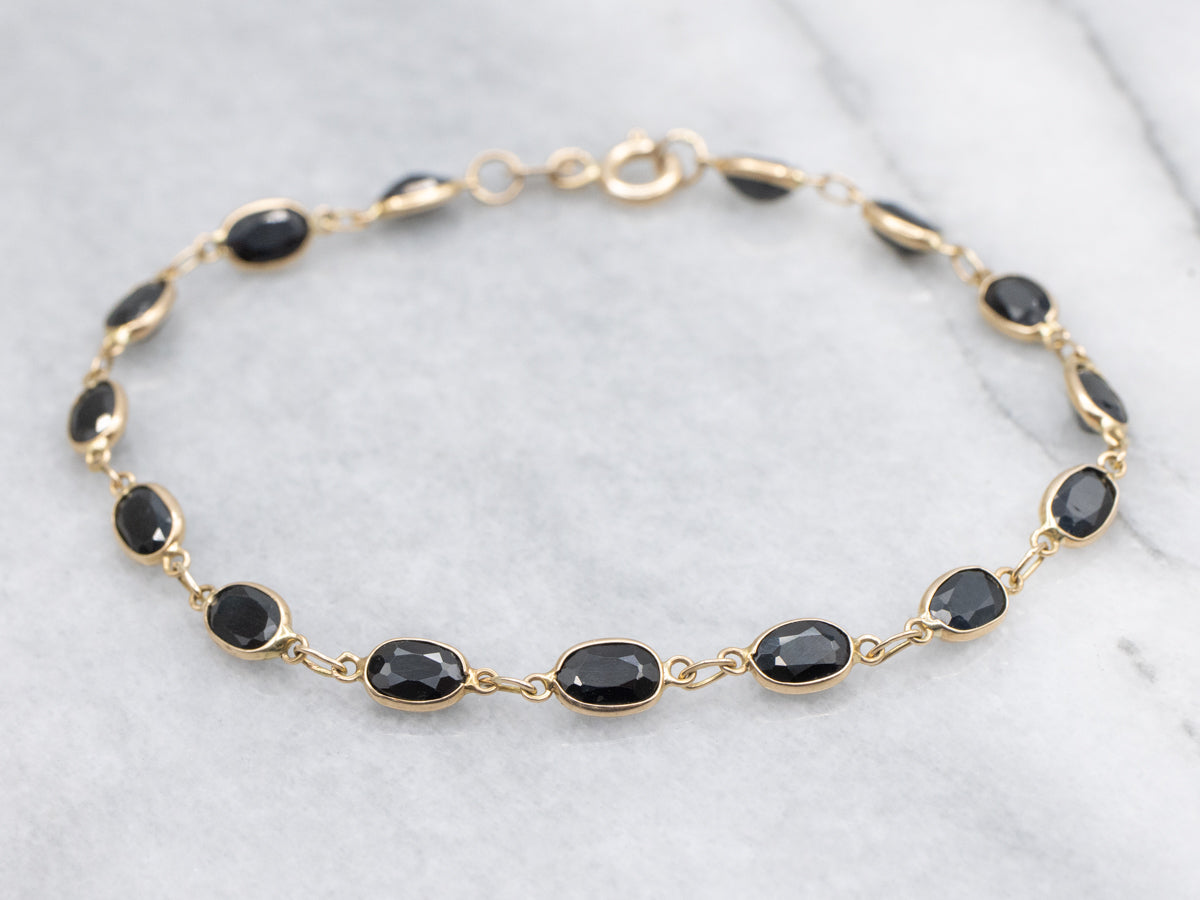 Dark Blue Sapphire Bezel-Set Gold Link Bracelet