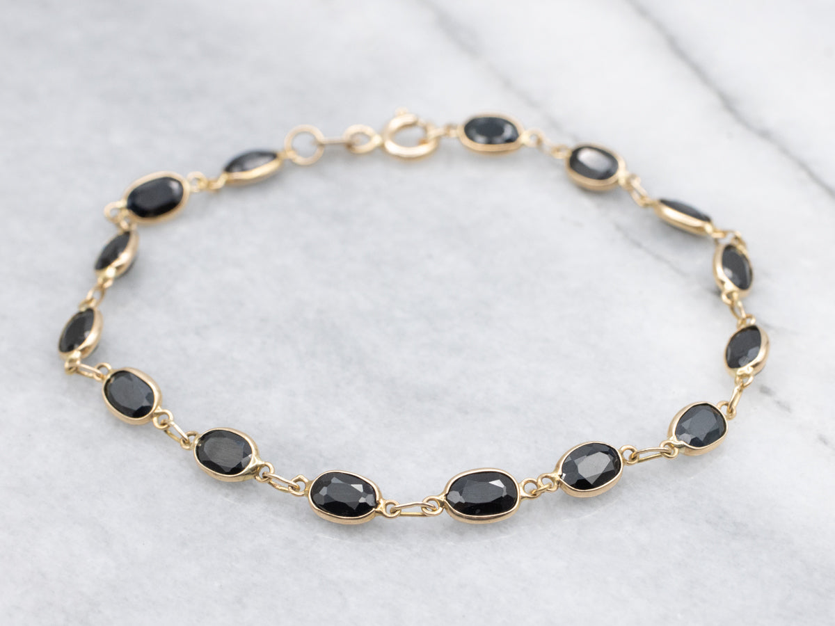 Dark Blue Sapphire Bezel-Set Gold Link Bracelet
