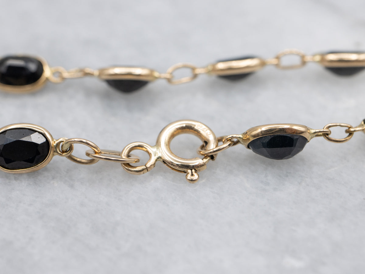 Dark Blue Sapphire Bezel-Set Gold Link Bracelet