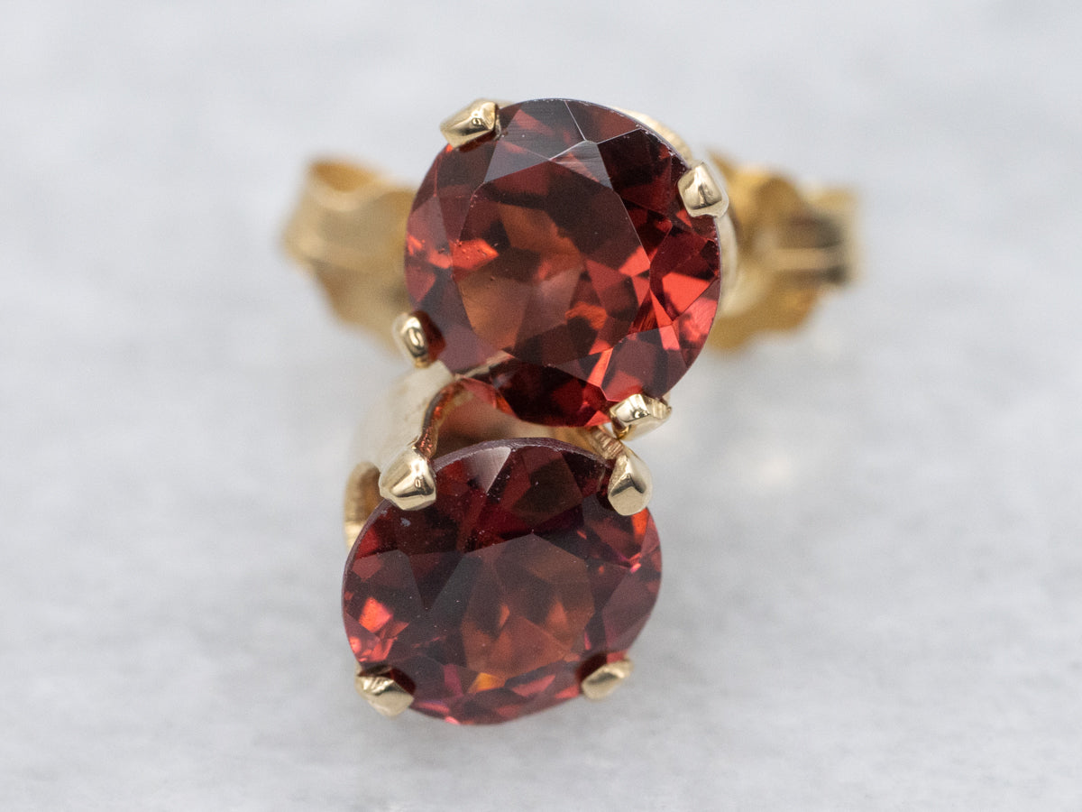 Round Cut Garnet Yellow Gold Stud Earrings