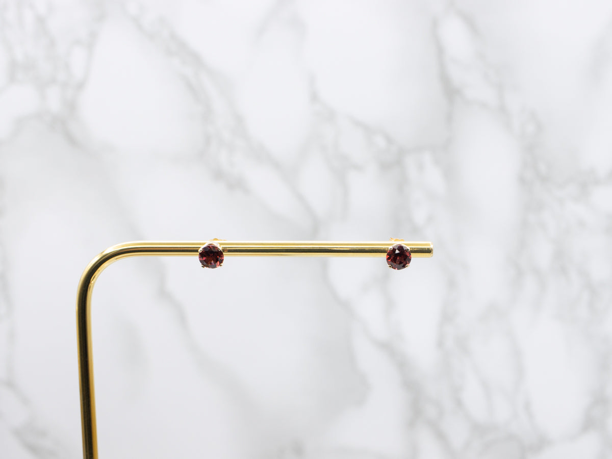 Round Cut Garnet Yellow Gold Stud Earrings